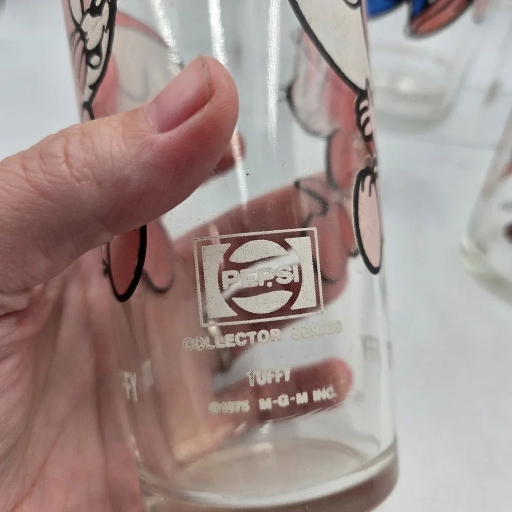 5 Vintage 70s Pepsi Co Glass Tumbler Cups Bullwinkle Minnie Mouse Cartoons Rare